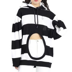 Burberry Cutout Detail Striped Cotton Hoodie Size Small NWT